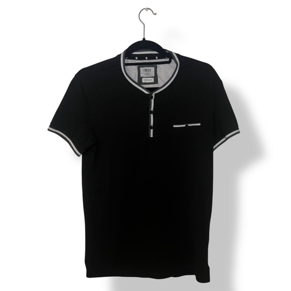 Men’s Black Button Up Shirt White Accents Large